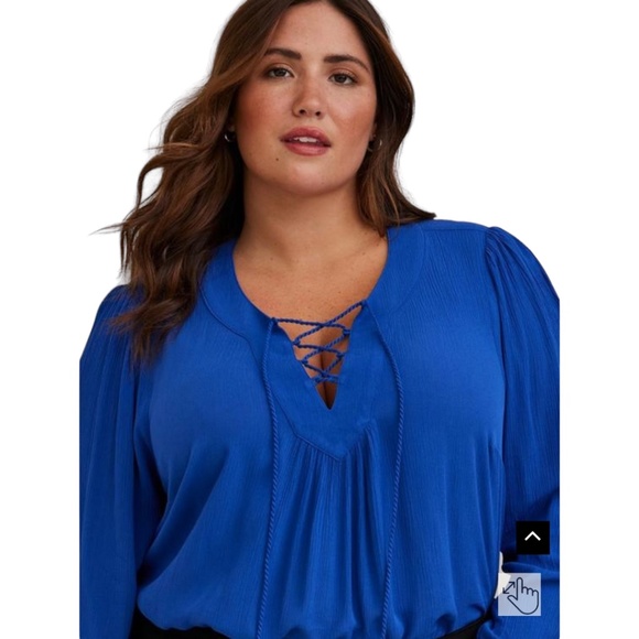 torrid Tops - NWT Torrid Plus Crinkle Gauze Lace-Up Top Size 0 (12) in Surf the Web (Blue)